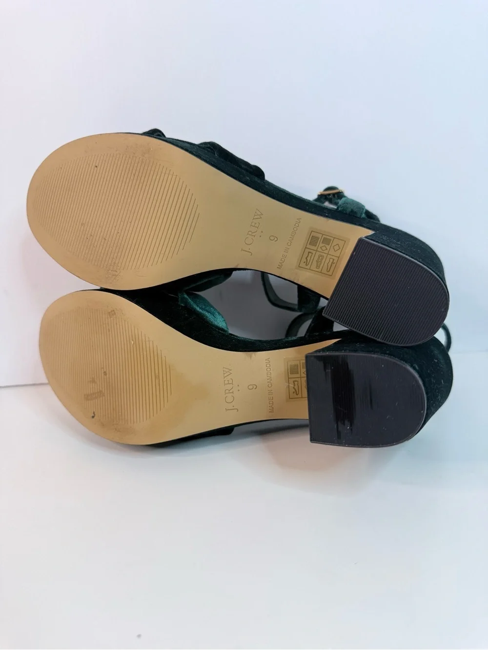 J. Crew Emerald Green Velvet Platform Sandals Bow Sandals Size 9